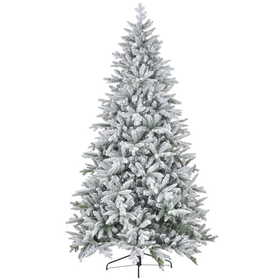 7ft Snowy Christmas Tree, Pre-Flocked Artificial Xmas Tree with Frosted Tips, Quick Setup Hinged Design for Home Holiday Decor