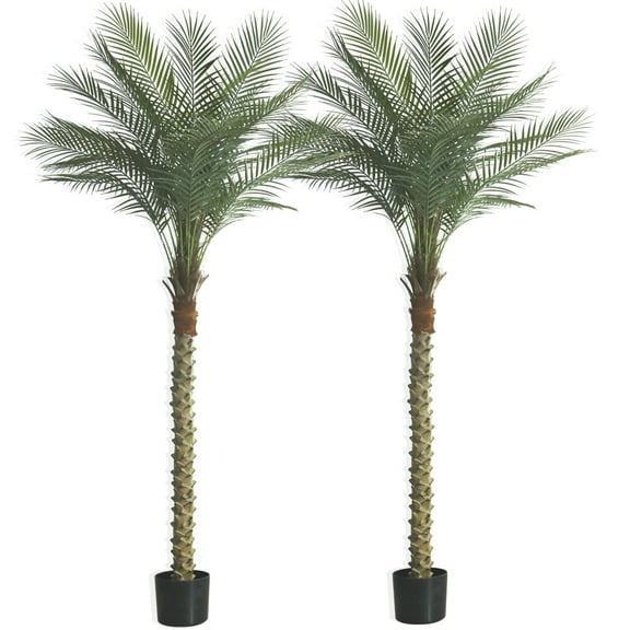 7ft Tall Artificial Palm Tree for Outdoor Indoor Decor, Large Faux Coconut Silk Palm Tree Tropical Fake Tree Perfect for Outside Patio Poolside Home Office Decor (Set of 2)