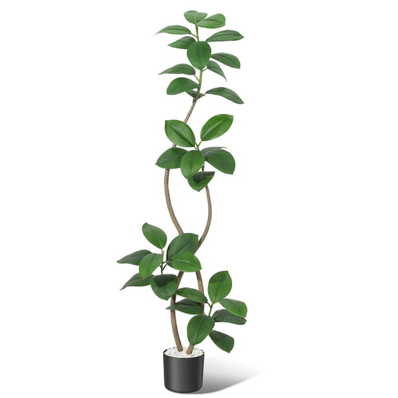 7ft Tall Artificial Plant Rubber Tree with Planter Home Office | Faux Fiddle Leaf Fig Tree Indoor with Resin Planter & Stone, Artificial Tree Fake Trees Home Decor, Housewarming gift Gift