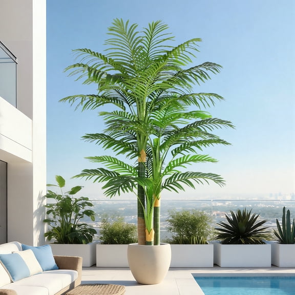 Keeplush 7FT Artificial Golden Cane Palm Tree– Indoor Large Fake Palm Tree, Lifelike Faux Plant with Textured Trunks & Flexible Fronds, No-Water Maintenance Silk Tree for Home Office Decor