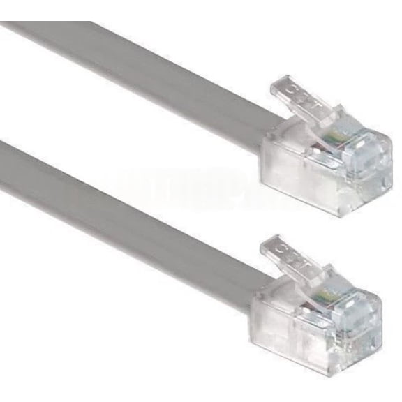 7ft Telephone Line Cord 6P4C RJ11, DSL/Modem/Fax/Phone to Wall (Silver)