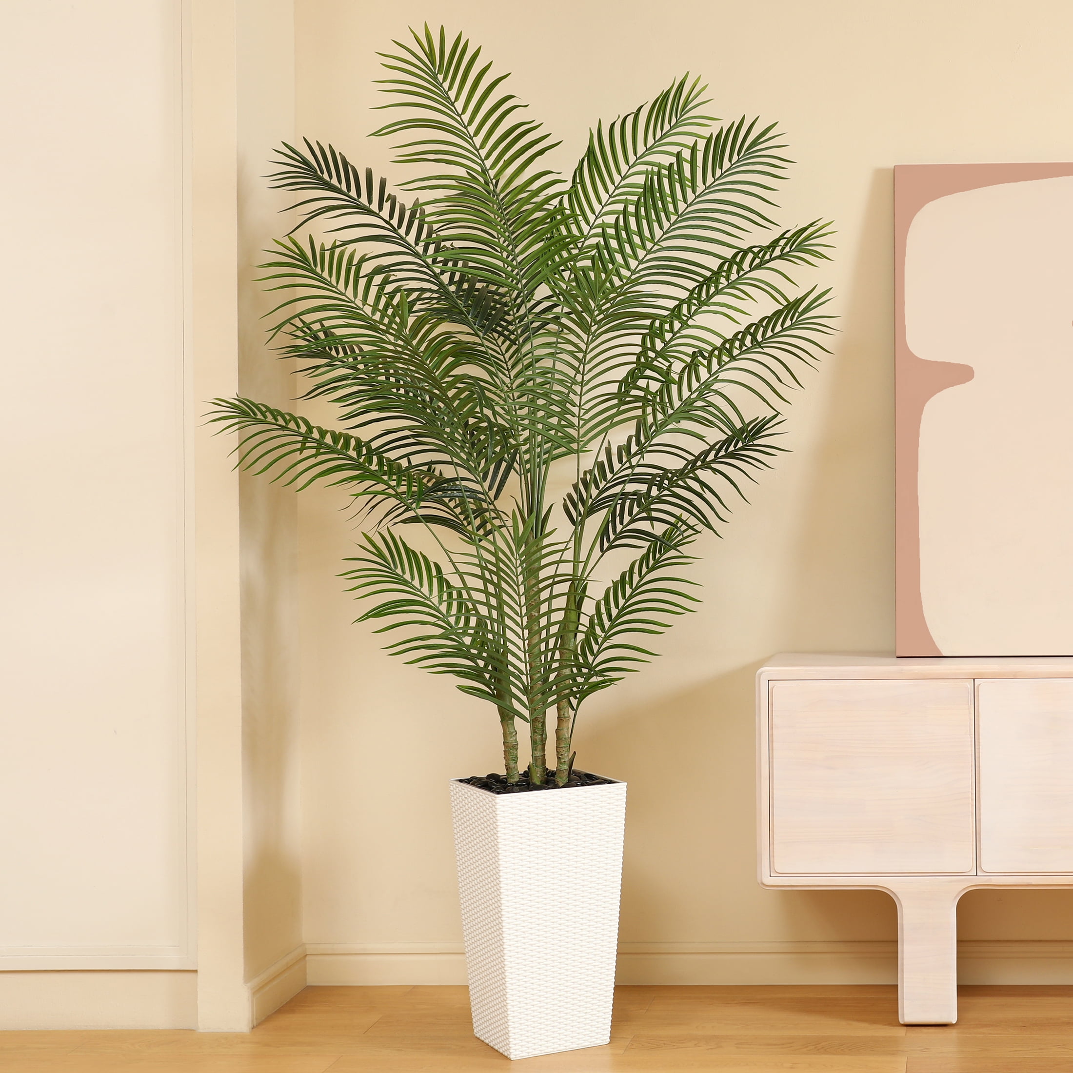 7ft UV Resistant Artificial Palm Plant with White Tall Planter, Pre ...