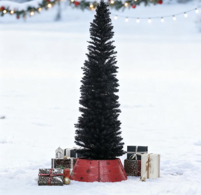 7ft Unlit Black Pencil Christmas Tree 499 Tips Easy Assembly Plastic Base Small Space Holiday Decor