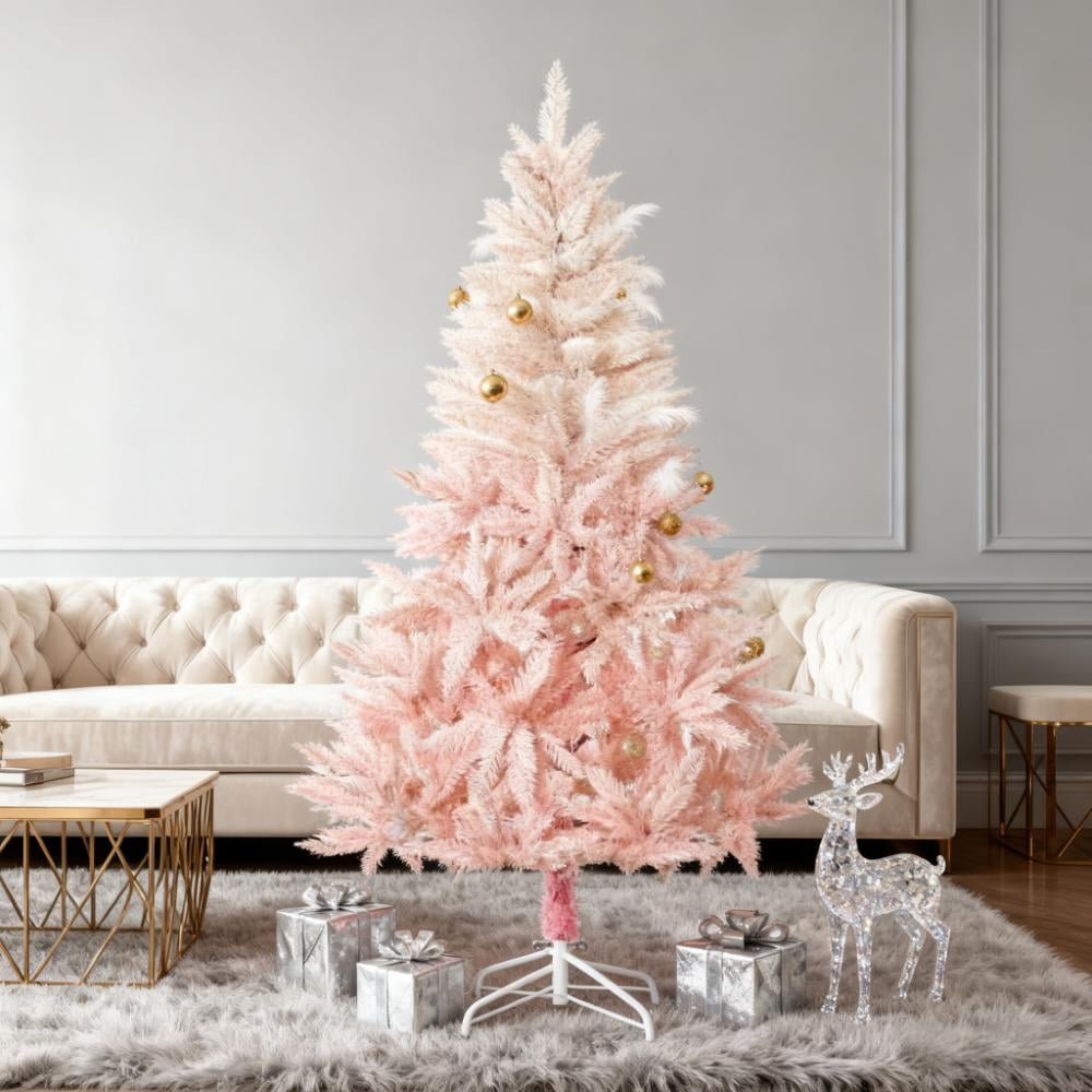 7ft Unlit Pink Christmas Tree 1000 Tips Wide Shape Flame Retardant Indoor Holiday Decor