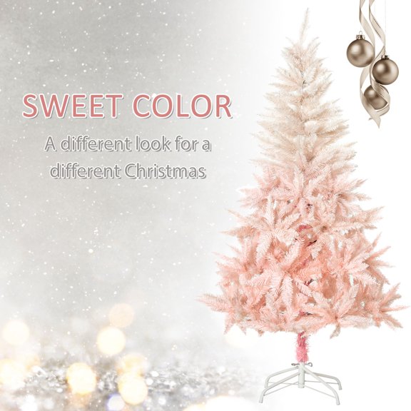 7ft Unlit Pink Gradient Spruce Artificial Christmas Tree no light, 1000 Realistic Branch Tips Flame Retardant Fake Xmas Tree with Stable Base, Collapsible for Indoor Holiday Home Decor