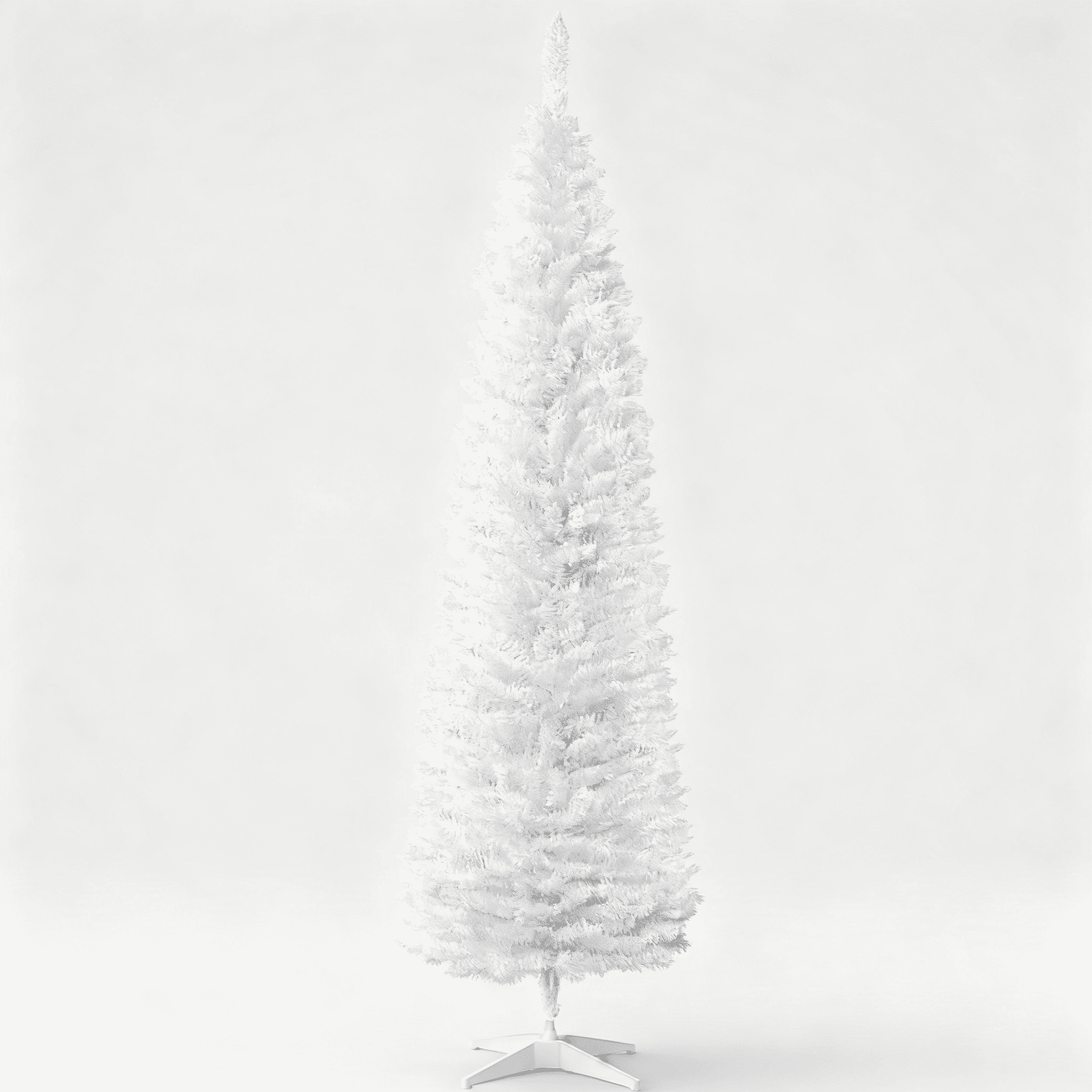 7ft Unlit White Pencil Christmas Tree 499 Tips Easy Assembly Plastic Base Small Space Holiday Decor