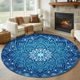 thumbnail image 1 of 7ft Washable Round Rug, Abstract Art Non-Slip Circle Area Rug for Living Room Dining Room, Blue Gradient Floral 3D Geometric Stars Modern Indoor Floor Mat for Home Decor, 1 of 9