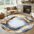 thumbnail image 1 of 7ft Washable Round Rug, Abstract Impressionist Non-Slip Circle Area Rug for Living Room Dining Room, Gary Gold Marble Texture Indoor Floor Mat for Home Decor, 1 of 9