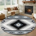 thumbnail image 1 of 7ft Washable Round Rug, Aztec Southwestern Non-Slip Circle Area Rug for Living Room Dining Room, Ethnic Tribal Style Geometric Blue Grey Indoor Floor Mat for Home Decor, 1 of 9