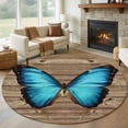 thumbnail image 1 of 7ft Washable Round Rug, Blue Butterfly Non-Slip Circle Area Rug for Living Room Dining Room, Vintage Brown Wood Grain Retro Bug Indoor Floor Mat for Home Decor, 1 of 9