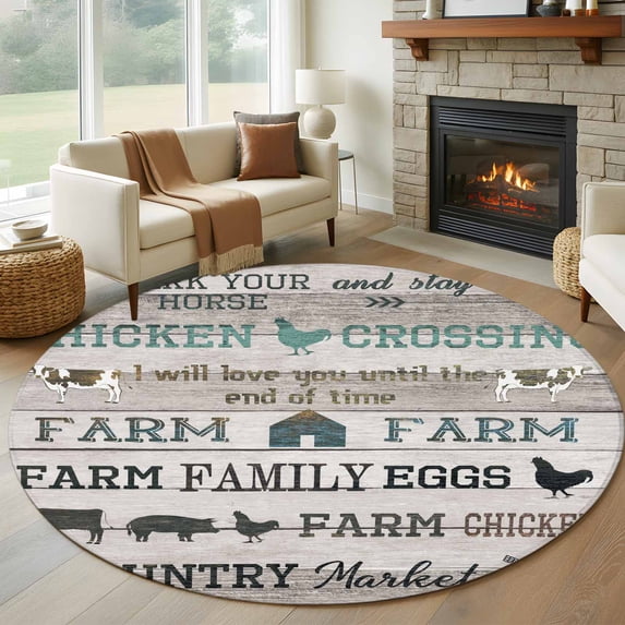 7ft Washable Round Rug, Farmhouse Non-Slip Circle Area Rug for Living ...