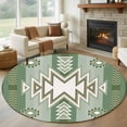 thumbnail image 1 of 7ft Washable Round Rug, Green Pattern Retro Bohemian Non-Slip Circle Area Rug for Living Room Dining Room, Square Abstract Geometric Indoor Floor Mat for Home Decor, 1 of 9