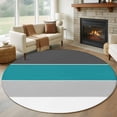 thumbnail image 1 of 7ft Washable Round Rug, Grey Blue Non-Slip Circle Area Rug for Living Room Dining Room, and White Striped Geometric Indoor Floor Mat for Home Decor, 1 of 9