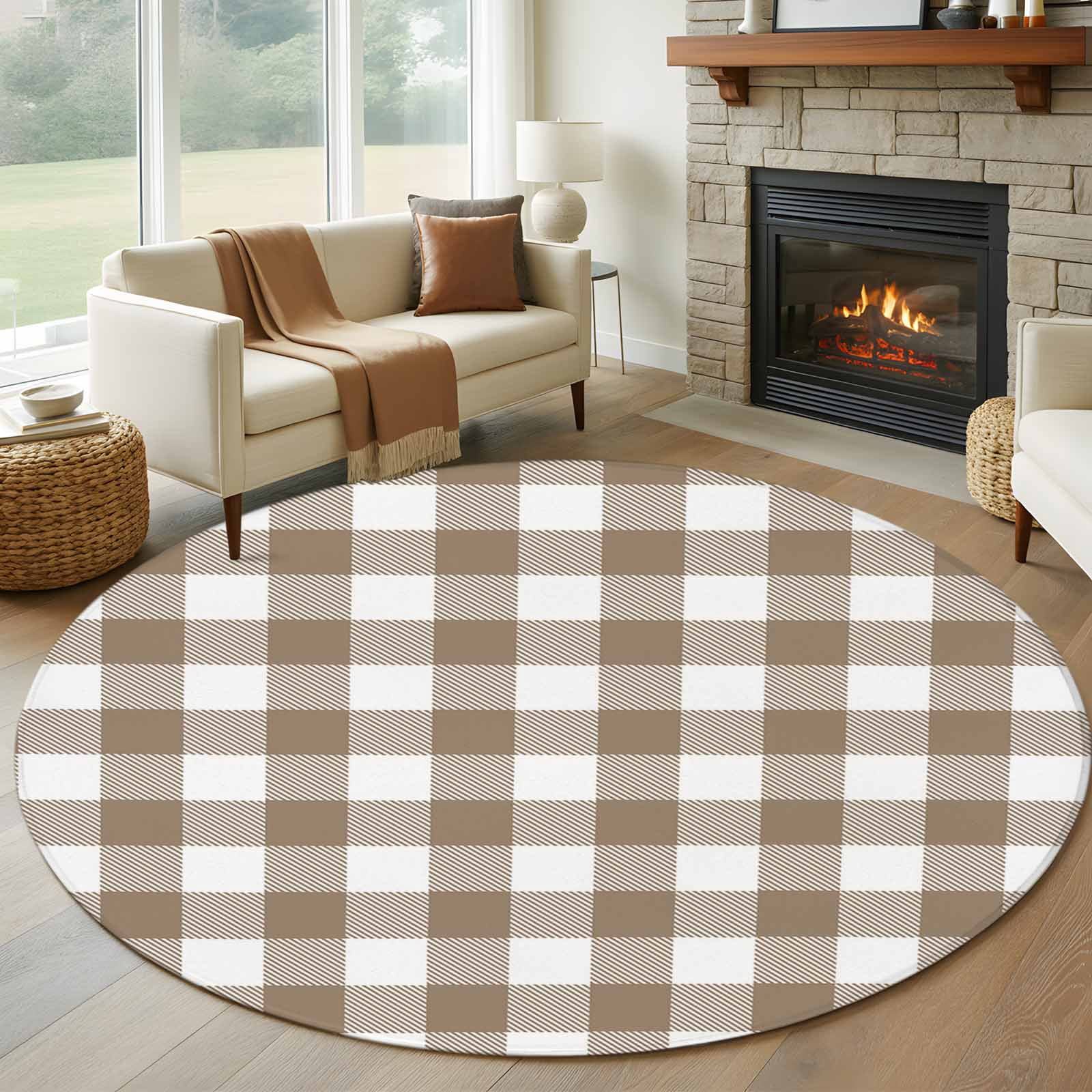 Channel Round Rug 7ft Washable Round Rug, Pastoral Style Non-Slip Circle Area Rug for ...