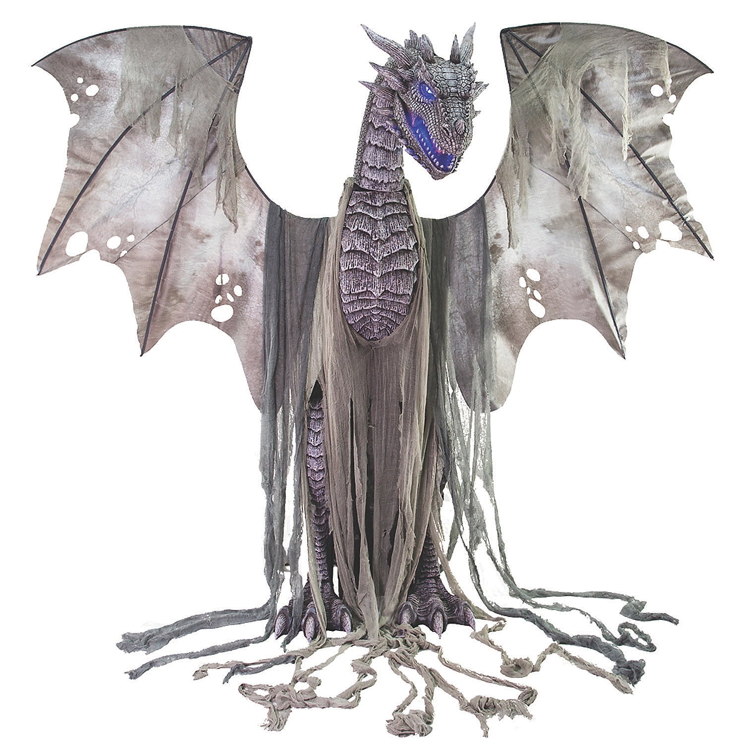 7-Foot Gray Animated Winter Dragon Metal Figurine