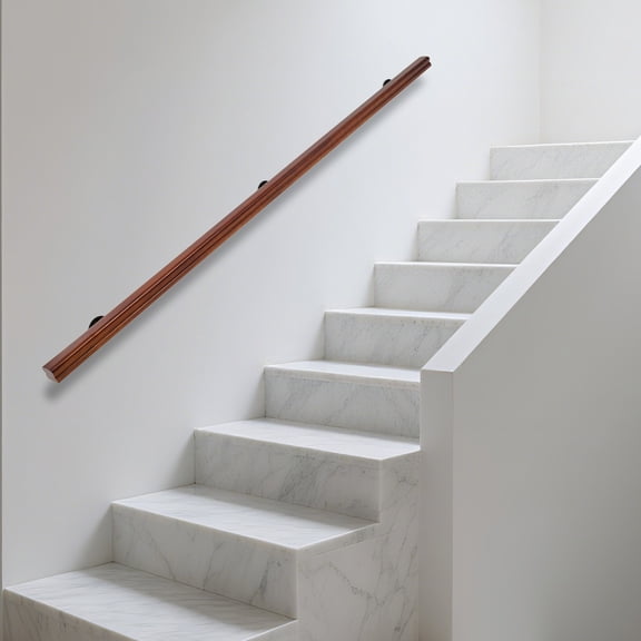 7ft Wooden Stair Handrail Pine Wood Anti-Slip Wall Mounted Railing Light Red