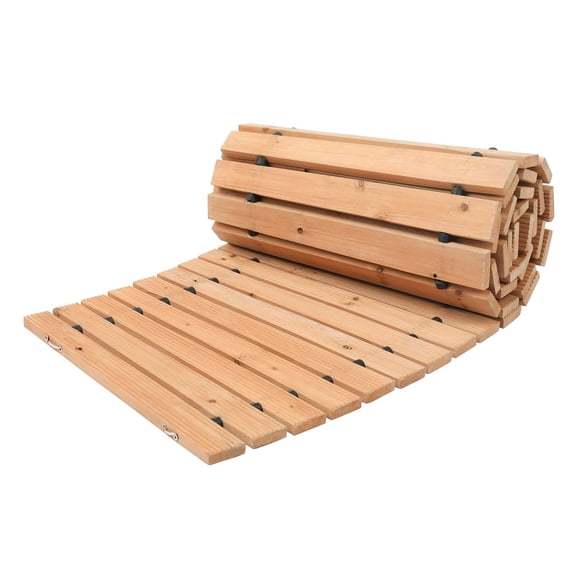 7ft x 17in Non Slip Curved Cedar Wooden Garden Pathway Roll Out Walkway with Wire Rope Connection for Backyard Lawn Wedding Party
