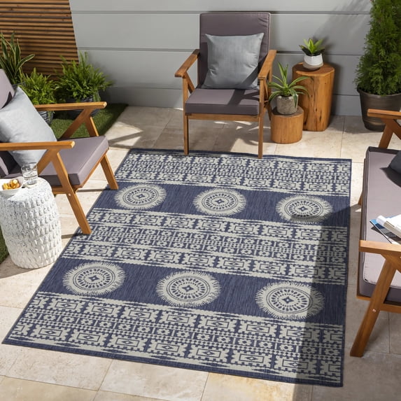 7ft10in x 10ft3in Indoor/Outdoor Modern Medallion Area Rug,Large Durable Carpet