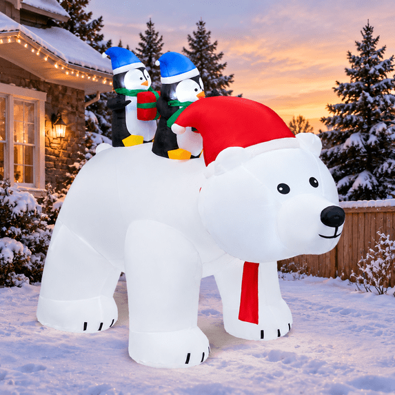 Led Bulbs In House 7ftmas Inflatable Penguon Polar Bear With Shakable Head Blow Up Build ...