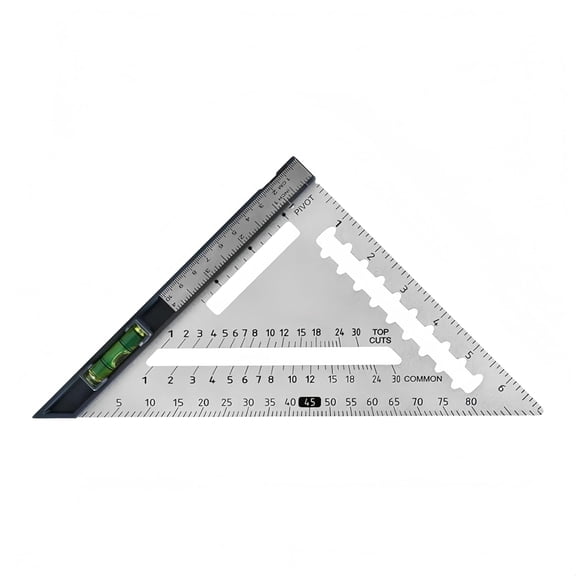 7in Aluminum Rafter Square with Level Vial, Heavy Duty Woodworking Triangle Ruler with Detachable Base, Layout Tool for Carpenters, Silver (k)
