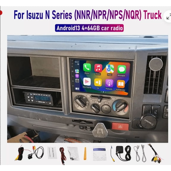 7in Android 14 Car Stereo Radio GPS Navigation 4+64G for Isuzu N Series NNR/NPR/NPS/NQR Truck 2009-2020 Built-in Wireless CarPlay Android Auto Car Screen with Bluetooth WiFi FM/AM/RDS