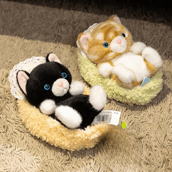 7in Cozy Basket Kitten Plush Set of 2, Assorted Colors, Kids Comfort Stuffed Animals, Home Decor & Gifts
