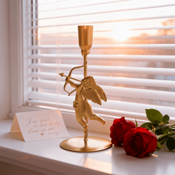 7in Cupid Angle Metal Candlestick Holders Candle Stick Holder, Iron Candlestick, Cherub Figure Double-Tone, for Romantic Home Decor, Valentine's Day Candle Decorations C