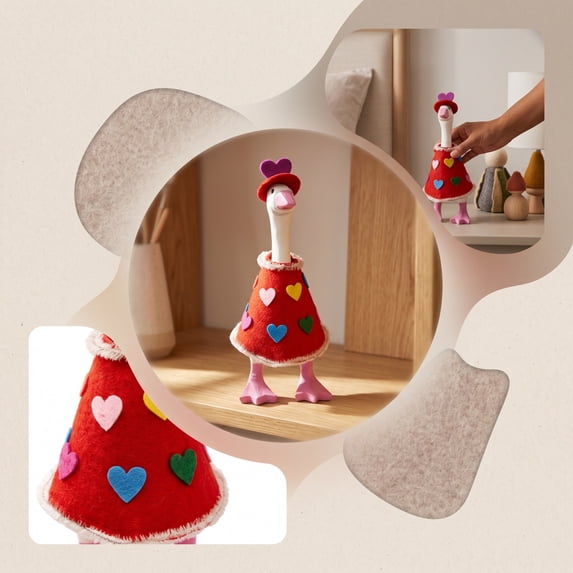 7in Desktop Goose Heart Costume Set, Colorful Felt Dress and Heart Hat, Love-Themed Clothing Accessory for Small Goose Statue, Tabletop, Shelf, Mantel, Party, or Seasonal Display, C