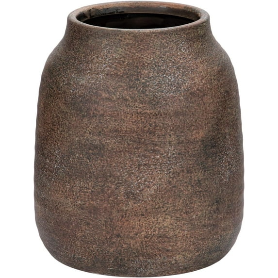 7in Large Rustic Brown Ceramic Vase,Vintage Farmhouse Flowers Vase,Natural CountryTerra Cotta Vase, Antique Pottery Pampas Vase for Living Room Kitchen Mantel Table Shelf Decor