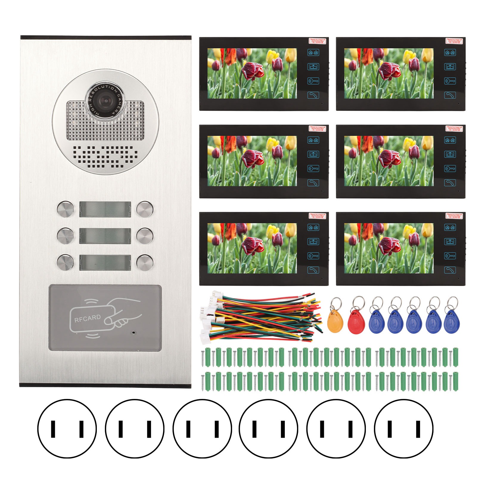 7in Video Intercom System with 6 Button Camera 6 Monitor Night Vision ...