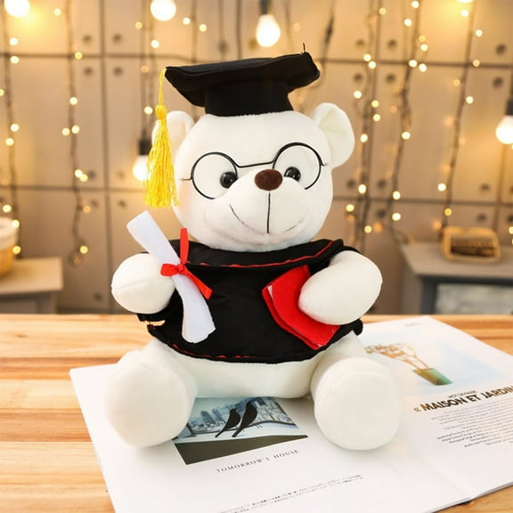 ​7in White PhD Graduation Bear Plush - Cap & Scroll Stuffed Animal, Academic Gift w/ Diploma Robe (Gift-Ready Packaging)​​ White