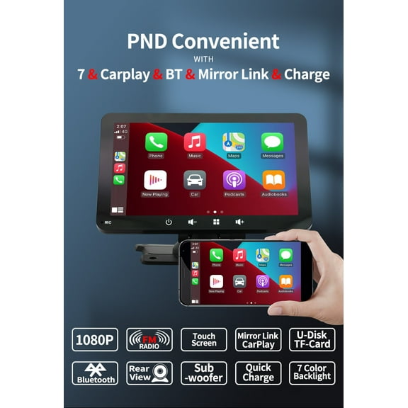 7in portable Touch Carplay Screen for Car Stereowith Mirror Link Airplay, Bluetooth Handsfree/TF/USB/AUX
