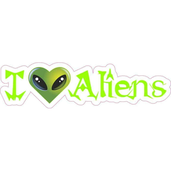 7in x 1.75in I Love Aliens Bumper Sticker Vinyl Car Window Decal Decals