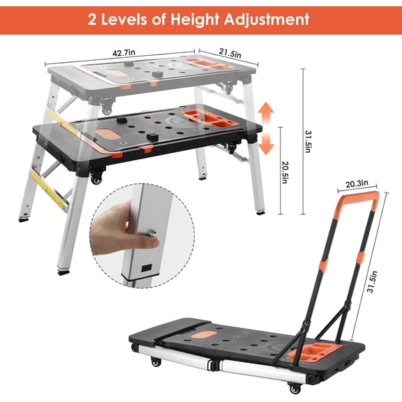 7in1 Multifunctional Portable Workbench,Worktable with Poweroutlet