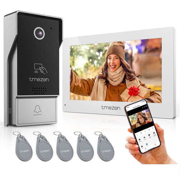 7inch 4-Wired Video Intercom System, 1080p Wifi Smart Video Doorbell, Motion Detection, Tuya App, Password/Card Swipe Unlock, 125 View Angle, Touch Screen, DIY Voice Message, 2-Way Intercom