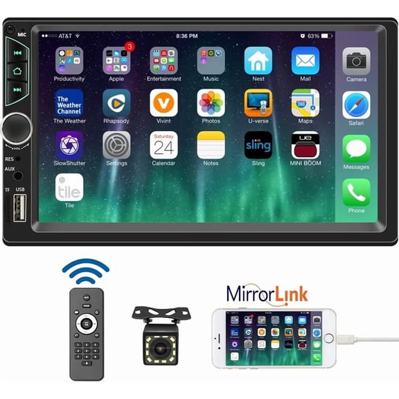 7inch Car Stereo Double Din Radio Touchscre with Backup Camera Multimedia Car Audio Support Mirror Link, Bluetooth Caller ID, FM/MP3/MP4/USB/Subwoofer,Aux Input Car Audio Receivers