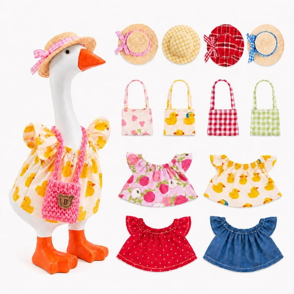 7inch Desk Goose Outfits, 4 Set Mini Desktop Goose Clothes, Porch Goose Decoration Set with Accessories for Home Office Decor (C)