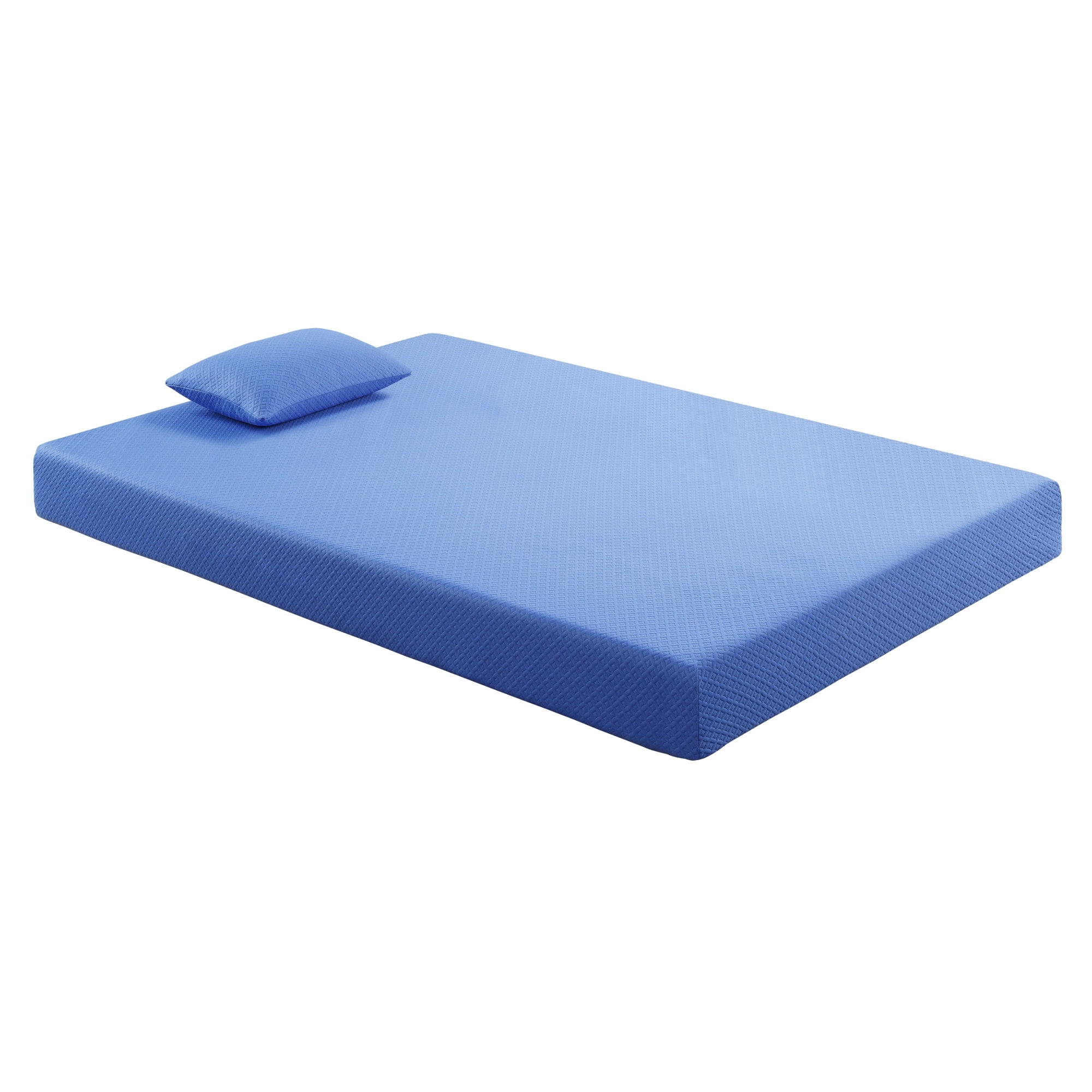 7inch Full Mattress and Pillow Set, Breathable Fabric Gel-Infused Memory Foam Mattress, Blue, Mattress in a Box