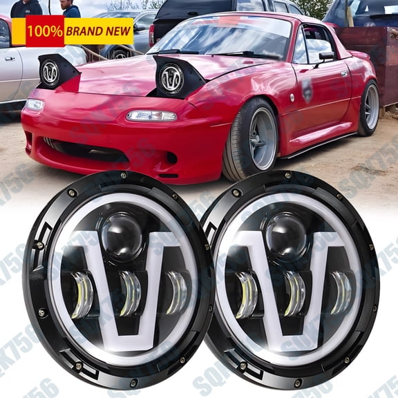 7inch H6024 LED Headlights w/ Halo Angel Eyes For 90-97 Mazda NA Miata MX5 MX-5