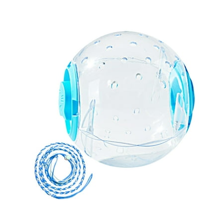 7inch Hamster Wheel Jogging Ball Multiple Vent Holes Versatile Cage Accessories Convenient Assemble Interactive Toy Transparent Blue with 1.4m Leash
