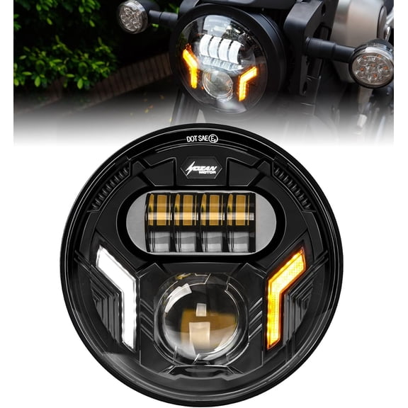 NKCELL POWER 60 W, White DRL Amber Turn Signal 7inch LED Motorcycle Light fits Street Glide, Road King, Electra Glide, Softail Heritage