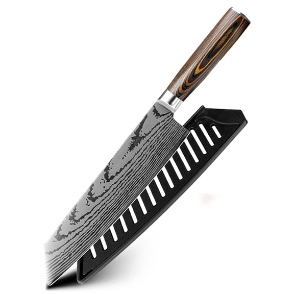 7inch Kiritsuke Knife,Damascus Laser German Carbon Steel Chef Knife Meat Cleaver Knife with Ergonomic Pakkawood Handle