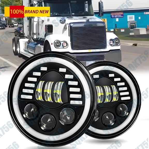 7inch LED Headlights Hi/Lo Beam Halo For Freightliner Coronado 2001-2016
