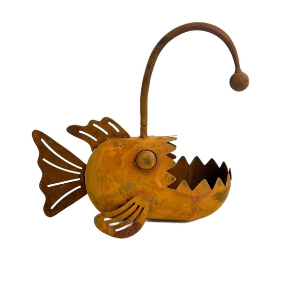 7inch Metal Lantern Fish Planter, Rustic Rusty Iron Flower Pot, Handmade Garden Decorative Container for Outdoor Courtyard Patio Display
