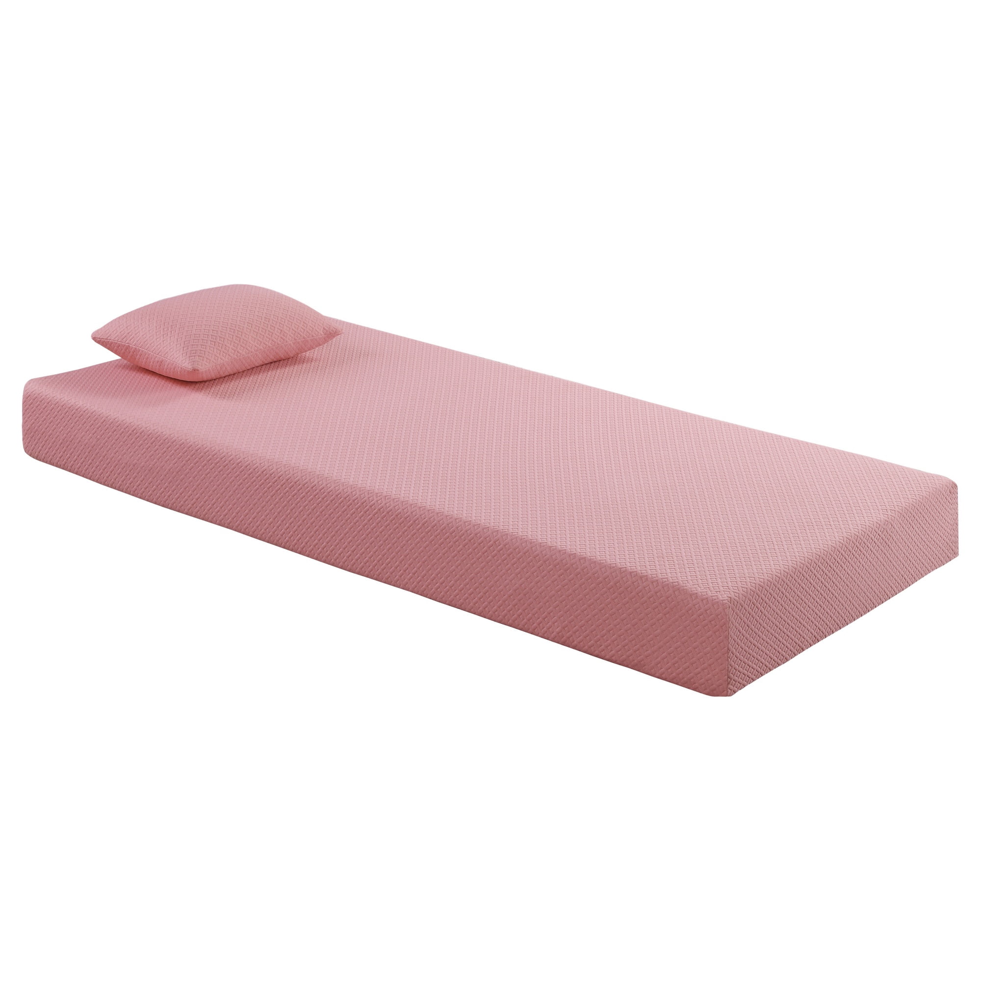 7inch Twin Mattress and Pillow Set, Breathable Fabric Gel-Infused Memory Foam Mattress, Pink, Mattress in a Box