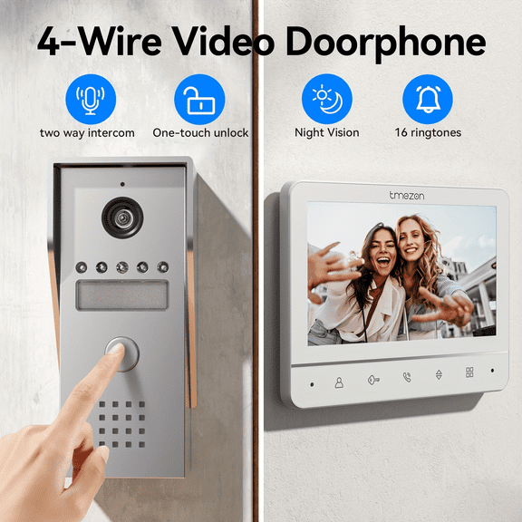 7inch Wired Video Door Phone Intercom System, 120 " Wide View, One-touch Unlock, Color Display, Night Vision, 2-Way Talk, Silent Mode, 16 Ringtones