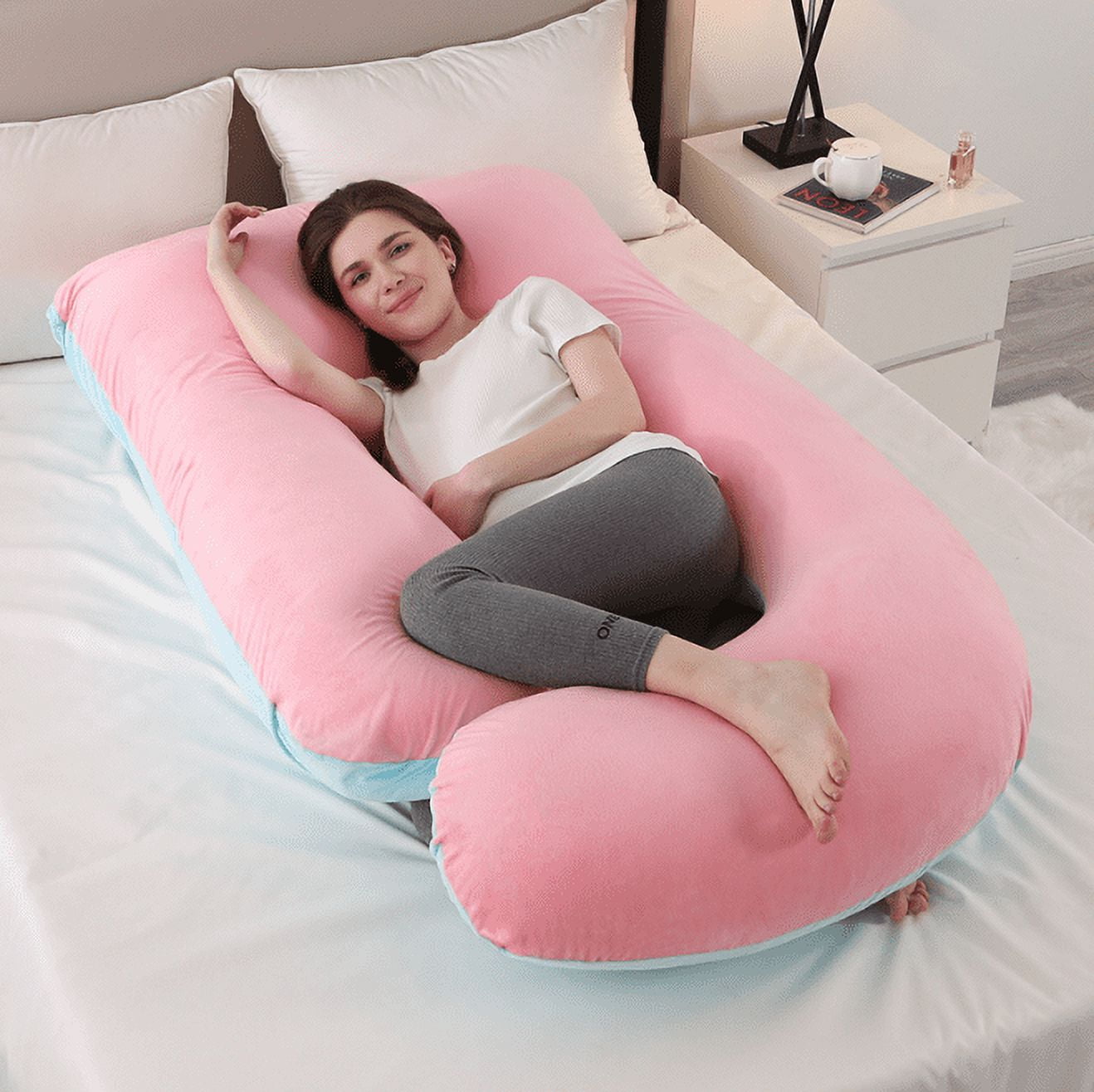 57 Inches Pregnancy Pillow, U Shaped Maternity Full Body Pillow for Women  With Hip, Leg, Back Pain, Washable Jersey Cover Included 