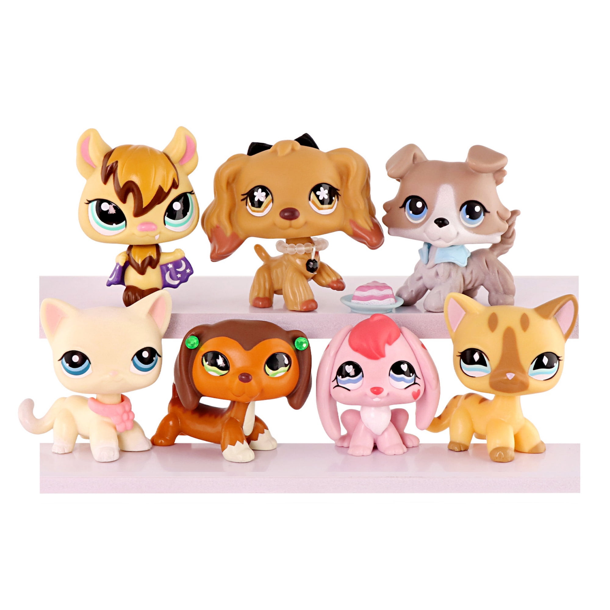 7lot Mini Pet Toys Set Include Dachshund Rabbit Collie Short Hair Cat Bat Cocker Spaniel