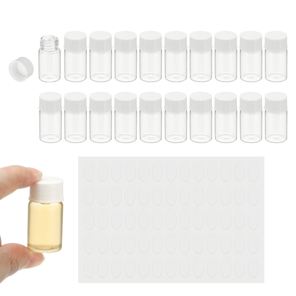 7ml Clear Glass Vials, 20Pcs Sample Vials with Screw Cap Reagent Media Bottle with Labels Leak-Proof Liquid Sample Glass Vial for Lab Laboratory