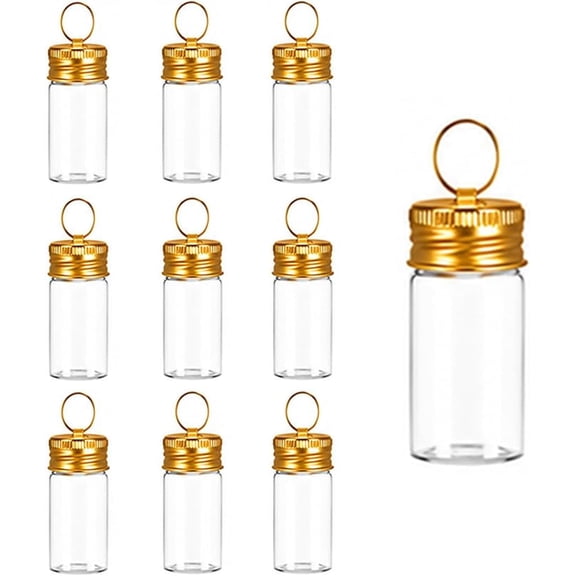 7ml Mini Glass Bottles with Screw Caps & Hanging Loop, 10 Pack Small Clear Empty Vials, Leakproof Travel Size Containers for DIY Crafts, Essential Oils, Samples, Wedding Favors